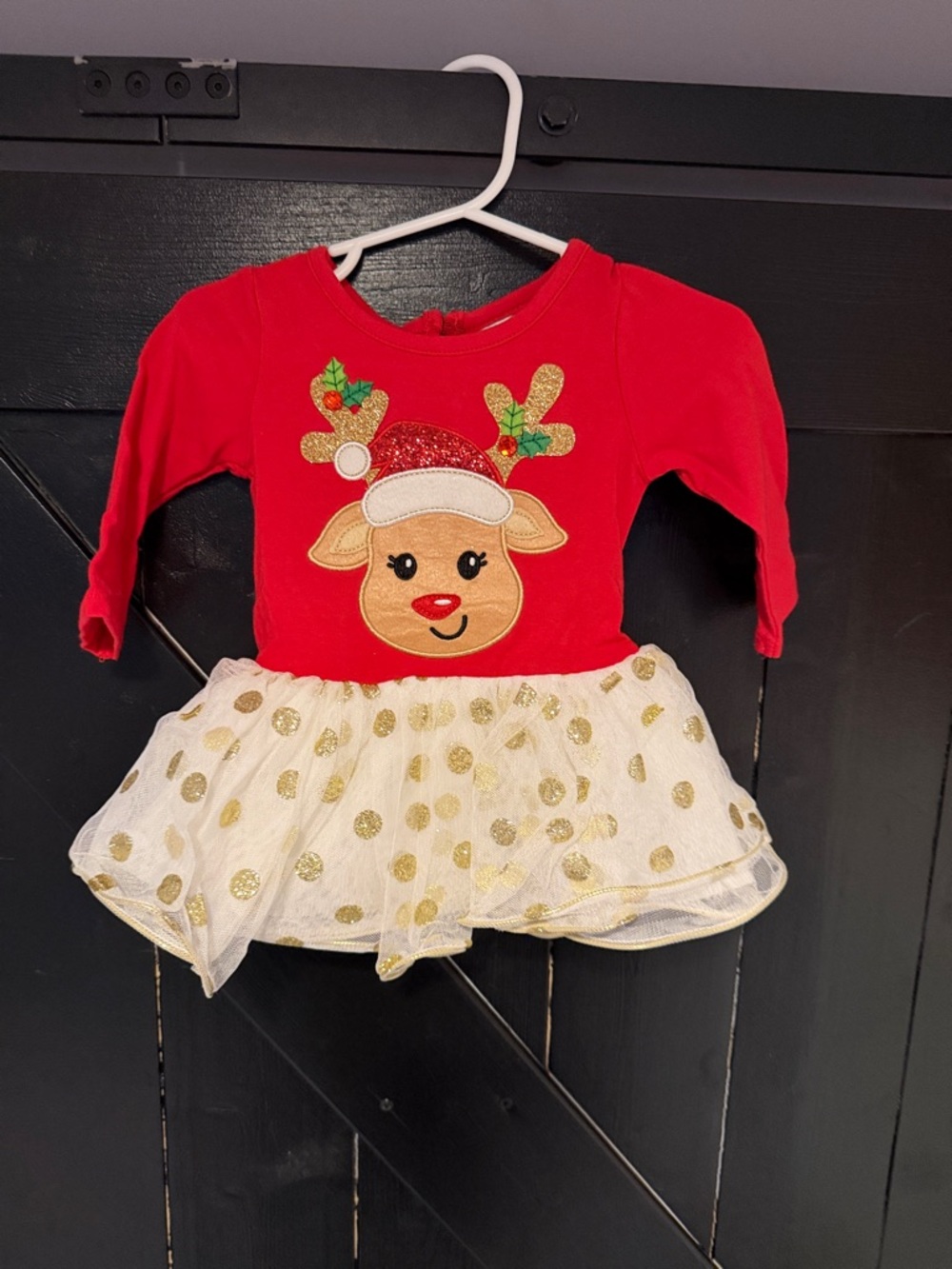 Rare Editions Red and White Holiday Dress with Gold Accents